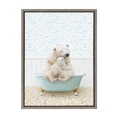 Sylvie Mother and Baby Polar Bear in Little Fish Bath Framed Canvas by Amy Peterson Art Studio