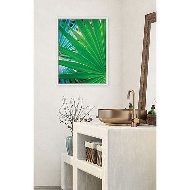 Sylvie Tropical Palm Frond Starburst Framed Canvas by Stephanie Klatt