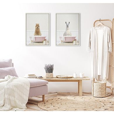 Sylvie Alpaca in Cottage Rose Bath Framed Canvas by Amy Peterson Art Studio