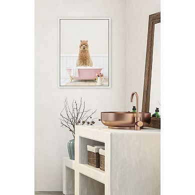 Sylvie Alpaca in Cottage Rose Bath Framed Canvas by Amy Peterson Art Studio