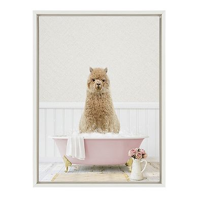 Sylvie Alpaca in Cottage Rose Bath Framed Canvas by Amy Peterson Art Studio