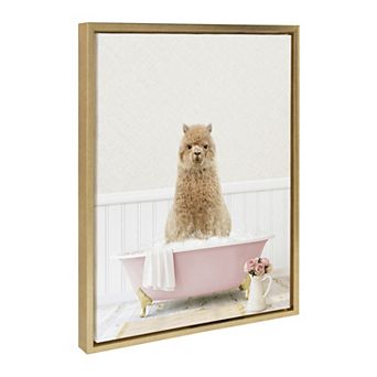 Sylvie Alpaca in Cottage Rose Bath Framed Canvas by Amy Peterson Art Studio