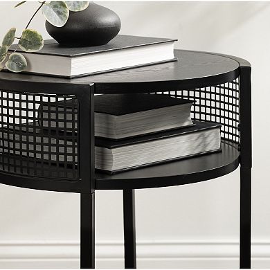 Urso Round Side Table Wood and Metal 16x15x25