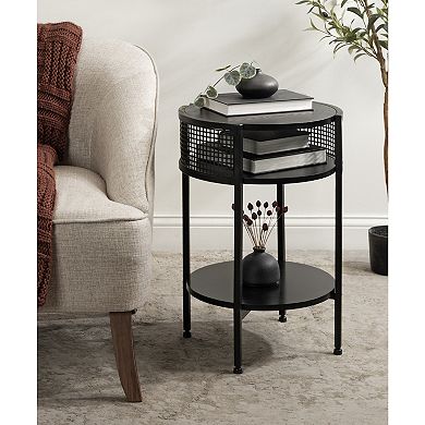Urso Round Side Table Wood and Metal 16x15x25