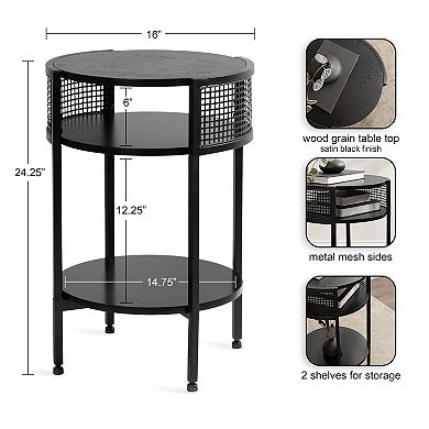 Urso Round Side Table Wood and Metal 16x15x25