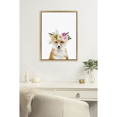 Sylvie Flower Crown Fox Framed Canvas by Amy Peterson Art Studio