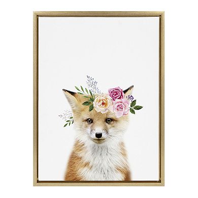 Sylvie Flower Crown Fox Framed Canvas by Amy Peterson Art Studio