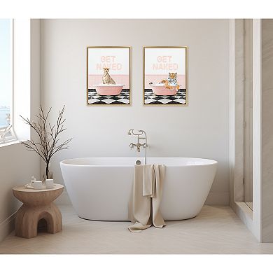 Sylvie Tiger Retro Pink Bath Framed Canvas by Amy Peterson Art Studio