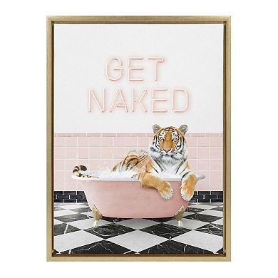 Sylvie Tiger Retro Pink Bath Framed Canvas by Amy Peterson Art Studio