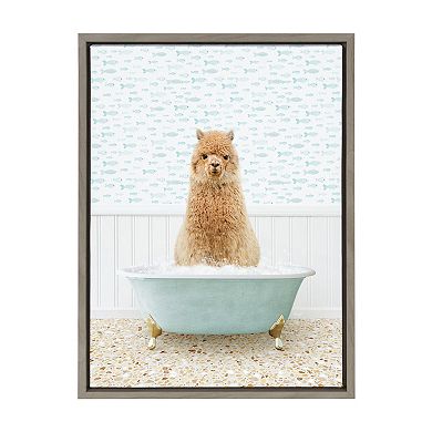 Sylvie Alpaca in Little Fish Bath Framed Canvas by Amy Peterson Art Studio