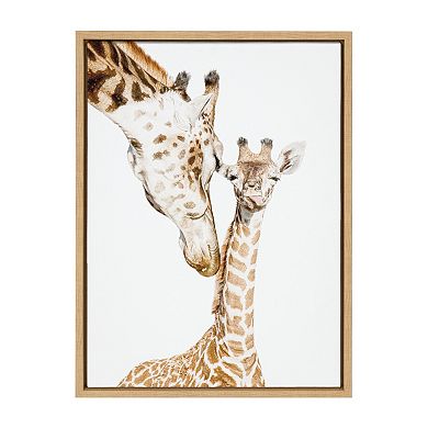 Sylvie Mother and Baby Giraffe Portrait Framed Canvas by Amy Peterson Art Studio