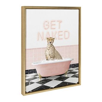 Sylvie Cheetah in Retro Pink Bath Framed Canvas by Amy Peterson Art Studio