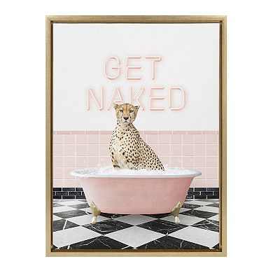 Sylvie Cheetah in Retro Pink Bath Framed Canvas by Amy Peterson Art Studio