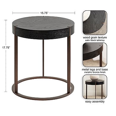 Rovin Side Table Wood and Metal 16x16x18