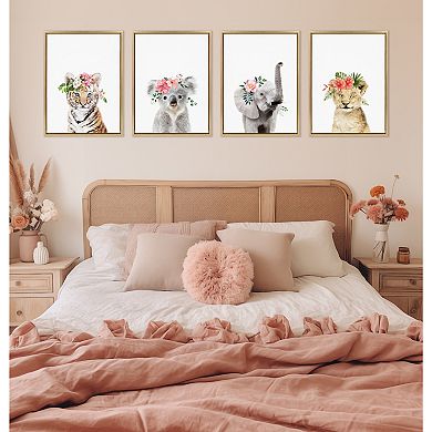 Sylvie Flower Crown Lion Cub Framed Canvas by Amy Peterson Art Studio