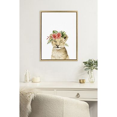 Sylvie Flower Crown Lion Cub Framed Canvas by Amy Peterson Art Studio