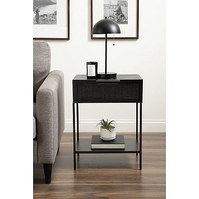 Ori Wood and Cane Side Table 18x15x24