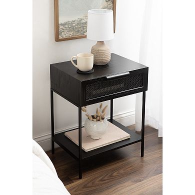 Ori Wood and Cane Side Table 18x15x24