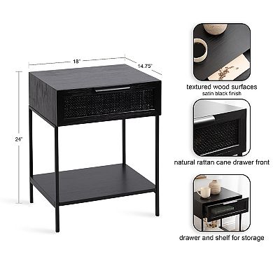 Ori Wood and Cane Side Table 18x15x24