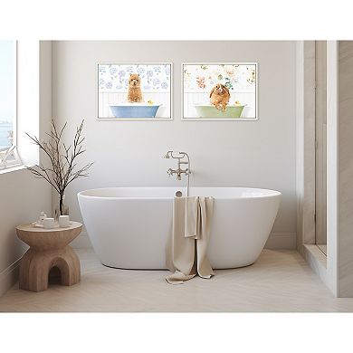 Sylvie Pudgy Bunny in Floral Bubble Bath Framed Canvas by Amy Peterson Art Studio