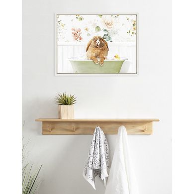 Sylvie Pudgy Bunny in Floral Bubble Bath Framed Canvas by Amy Peterson Art Studio