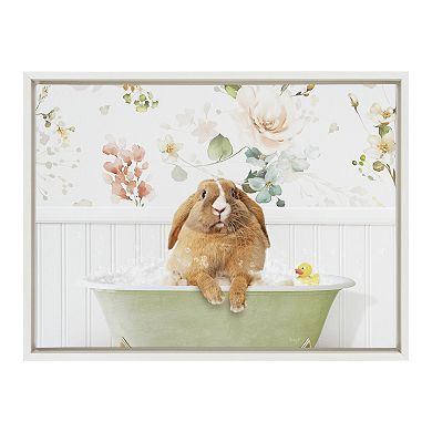 Sylvie Pudgy Bunny in Floral Bubble Bath Framed Canvas by Amy Peterson Art Studio