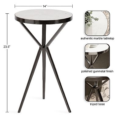 Gribben Round Marble Side Table 14x14x24