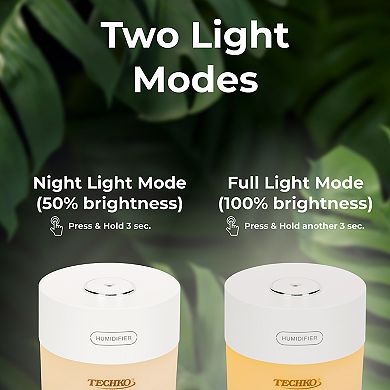 Techko Portable 600ml Fine-Mist Humidifier with LED Night Light