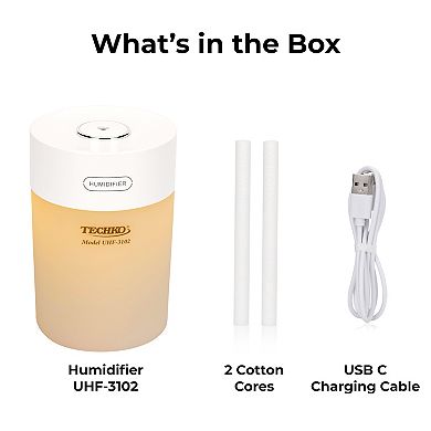 Techko Portable 600ml Fine-Mist Humidifier with LED Night Light