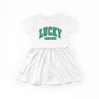 Lucky Vibes Distressed Toddler Girl Dress