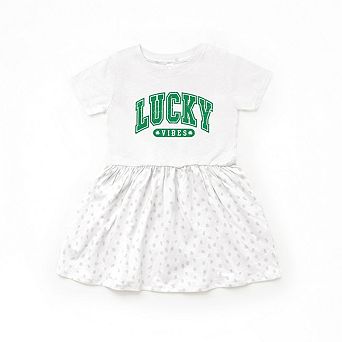 Lucky Vibes Distressed Toddler Girl Dress