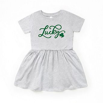 Cursive Lucky Clover Toddler Girl Dress