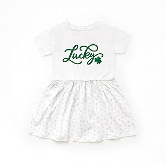 Cursive Lucky Clover Toddler Girl Dress