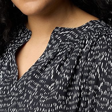 Plus Size Simply Vera Vera Wang Long Sleeve Smocked Neck Blouse