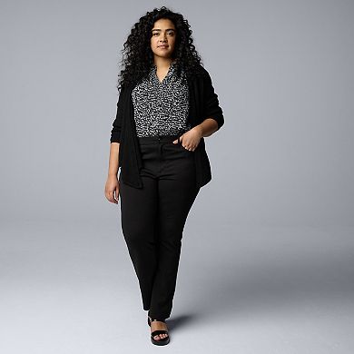 Plus Size Simply Vera Vera Wang Long Sleeve Smocked Neck Blouse