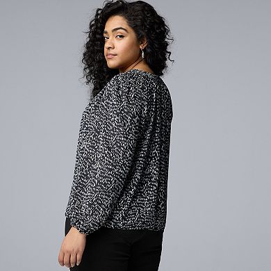 Plus Size Simply Vera Vera Wang Long Sleeve Smocked Neck Blouse