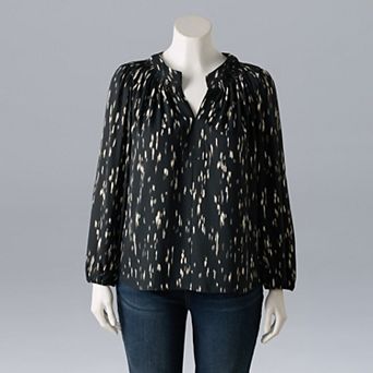 Plus Size Simply Vera Vera Wang Long Sleeve Smocked Neck Blouse