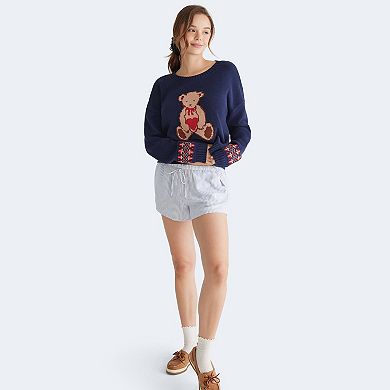 Juniors' Aeropostale Slouchy Sweater with Bear Graphic & Colorful Cuffs