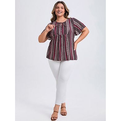 Plus Size Tops for Women Boho Floral Print Drawstring Collar Ruffle Sleeve Gathered Babydoll Blouses