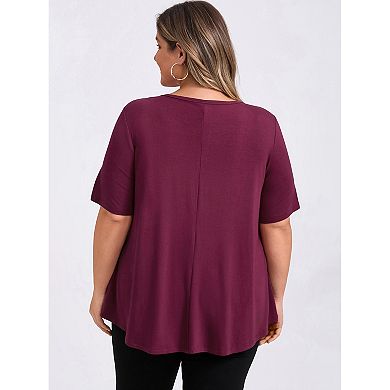 Women's Plus Size Blouses Keyhole V Neck Tunics Tops Short Sleeve Swing Casual Knit Blouse