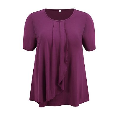 Plus Size Blouses for Women Round Neck Short Sleeve Pleated