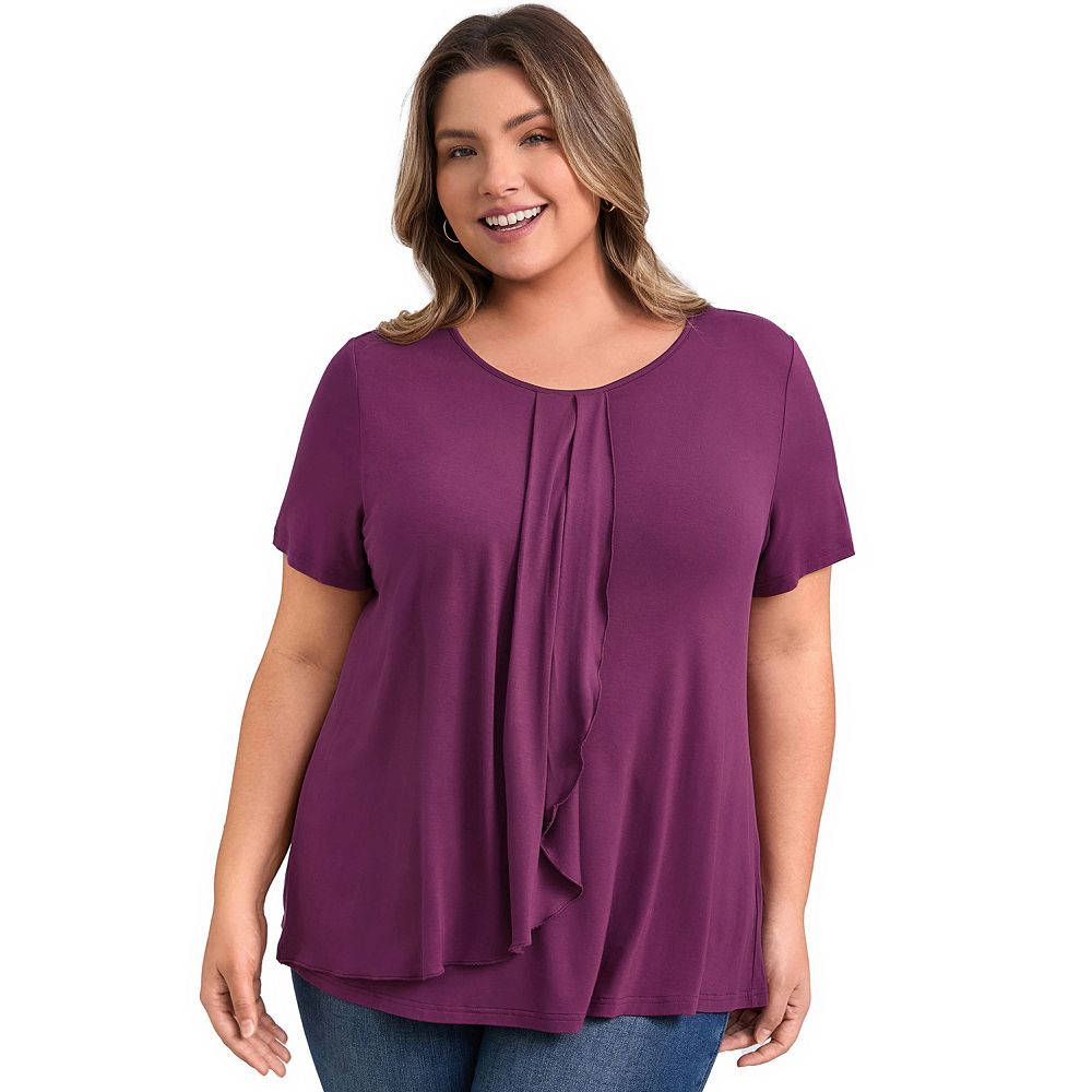 Plus Size Blouses for Women Round Neck Short Sleeve Pleated