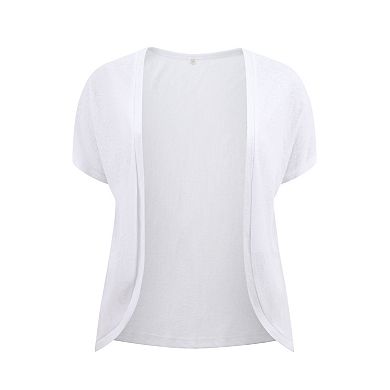 Plus Size Cardigan for Women Open Front Short Sleeves Loose Fit Curved Hem Knit Cardigans