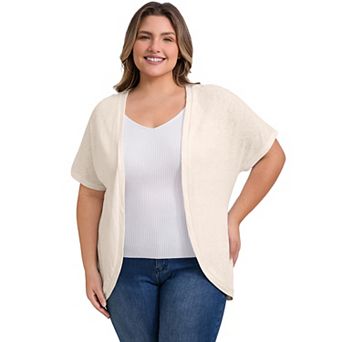 Plus Size Cardigan for Women Open Front Short Sleeves Loose Fit Curved Hem Knit Cardigans