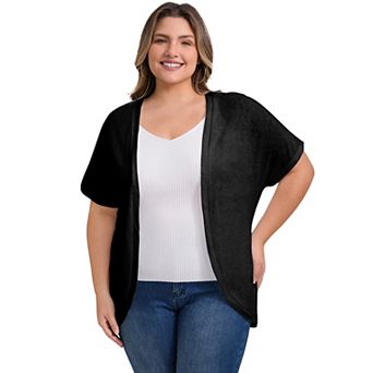 Plus Size Cardigan for Women Open Front Short Sleeves Loose Fit Curved Hem Knit Cardigans