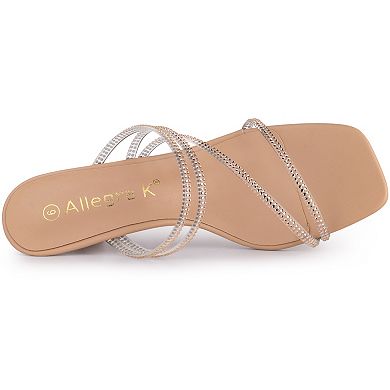 Women's Rhinestone Strappy Kitten Heels Slide Sandals