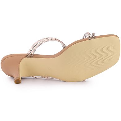 Women's Rhinestone Strappy Kitten Heels Slide Sandals