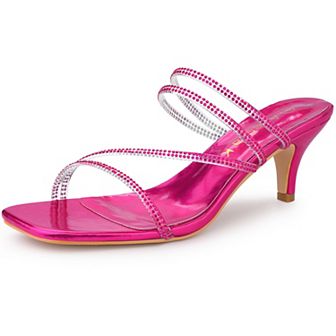 Women's Rhinestone Strappy Kitten Heels Slide Sandals