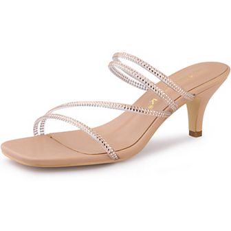 Women's Rhinestone Strappy Kitten Heels Slide Sandals