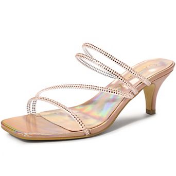 Women's Rhinestone Strappy Kitten Heels Slide Sandals